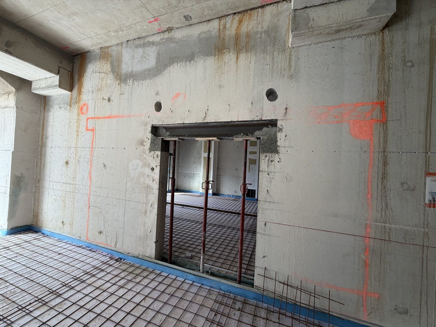 Mur en béton armé, ferraillage et étaiement